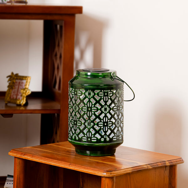 Solar Metal Lantern – LED Decorative Light for Balcony, Garden & Home - Green