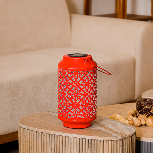 Solar Metal Lantern – LED Decorative Light for Balcony, Garden & Home- Red