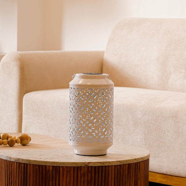 Solar Metal Lantern – LED Decorative Light for Balcony, Garden & Home- White