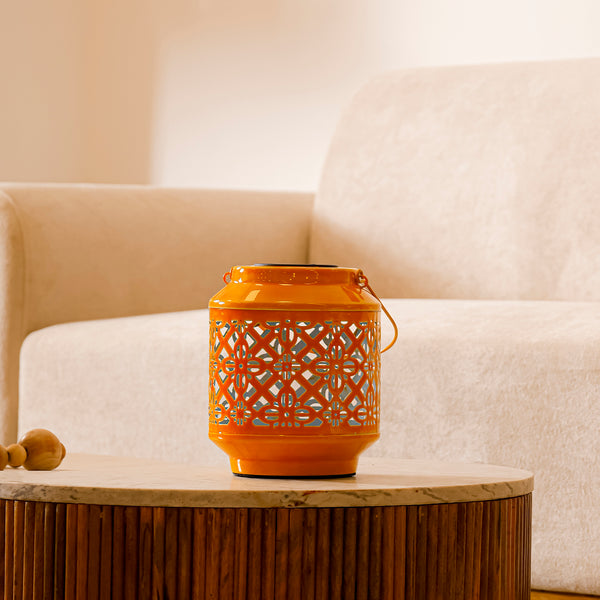 Solar Metal Lantern – LED Decorative Light for Balcony, Garden & Home- Yellow