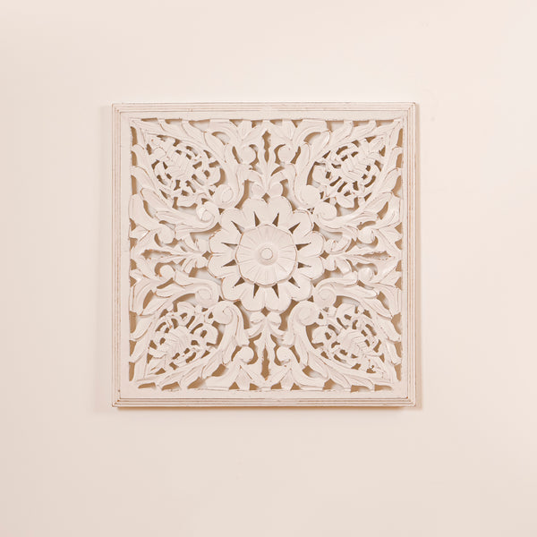 Hand-Carved Wooden Jali Wall Panel – Vintage Floral Mandala Wall Art for Home Decor