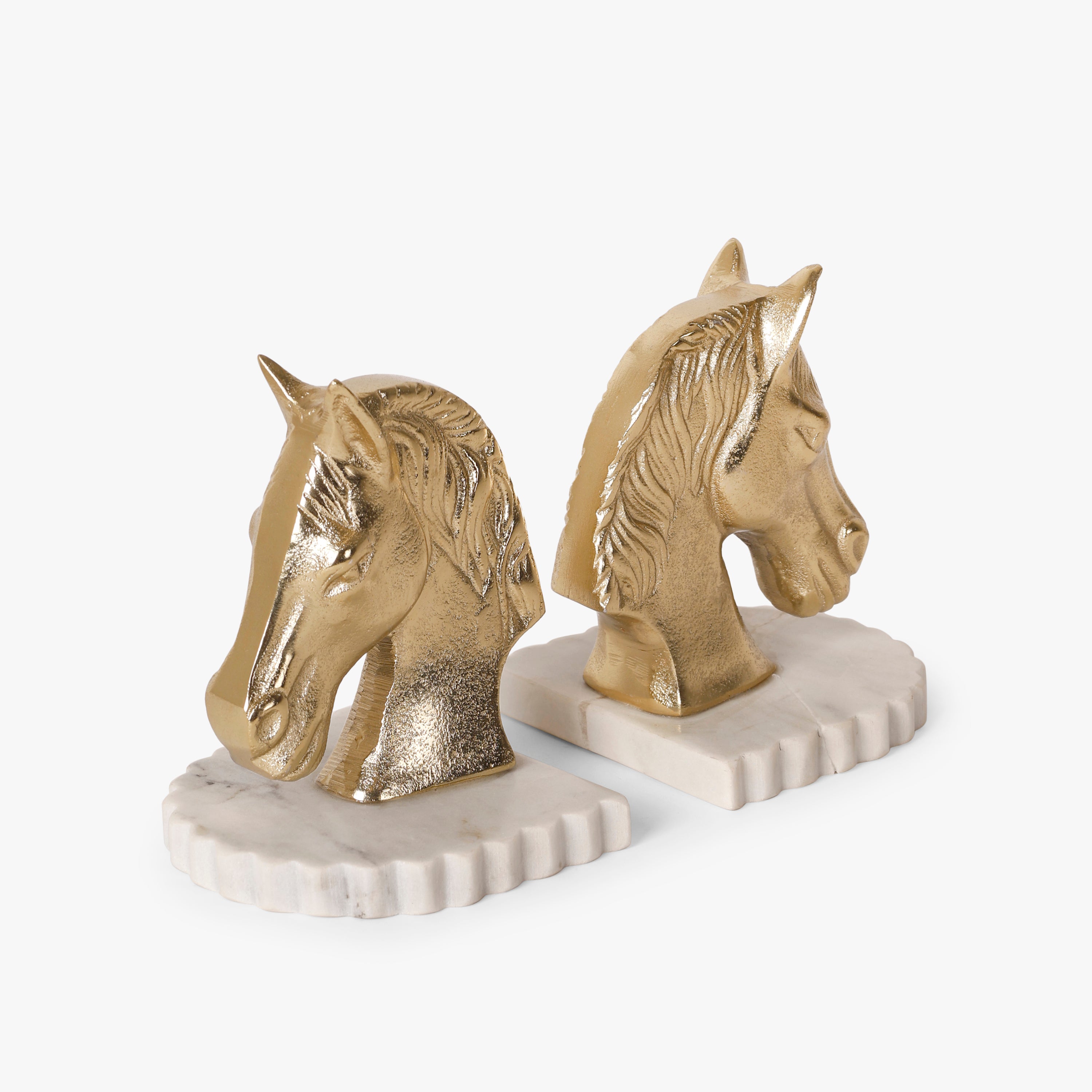 Antique Gold Horse Head Marble Bookends