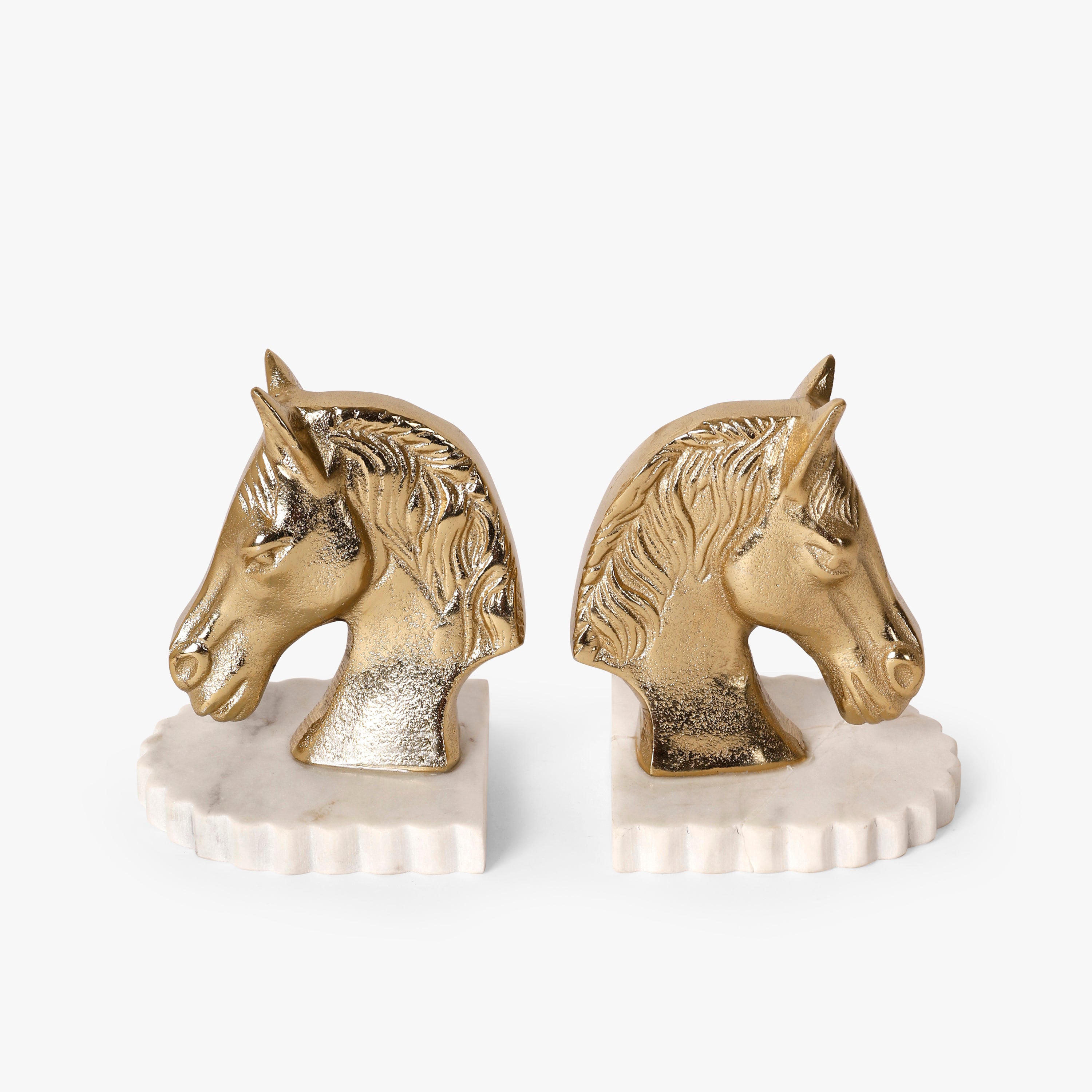 Antique Gold Horse Head Marble Bookends