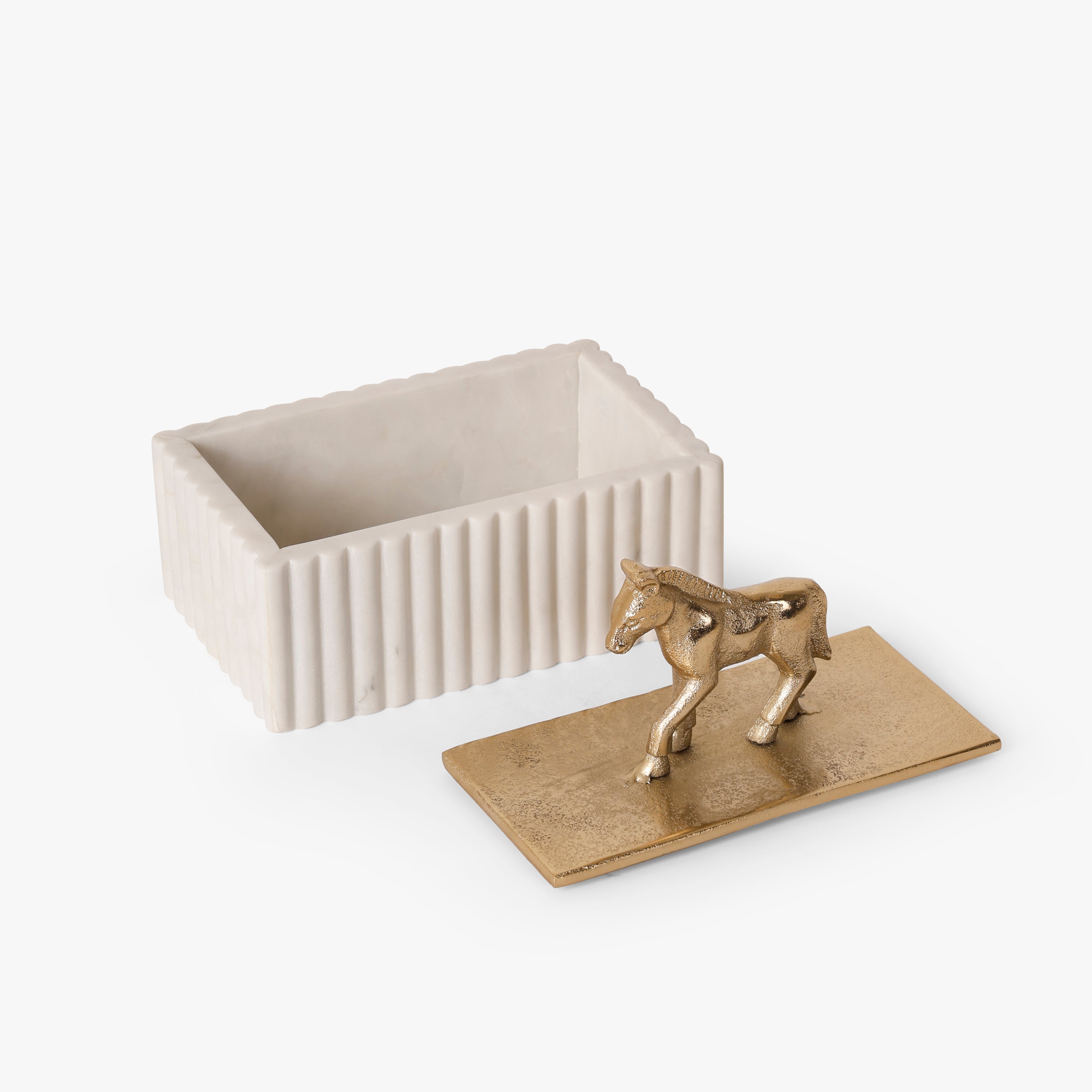 Golden Horse Decorative Box with White Fluted Base