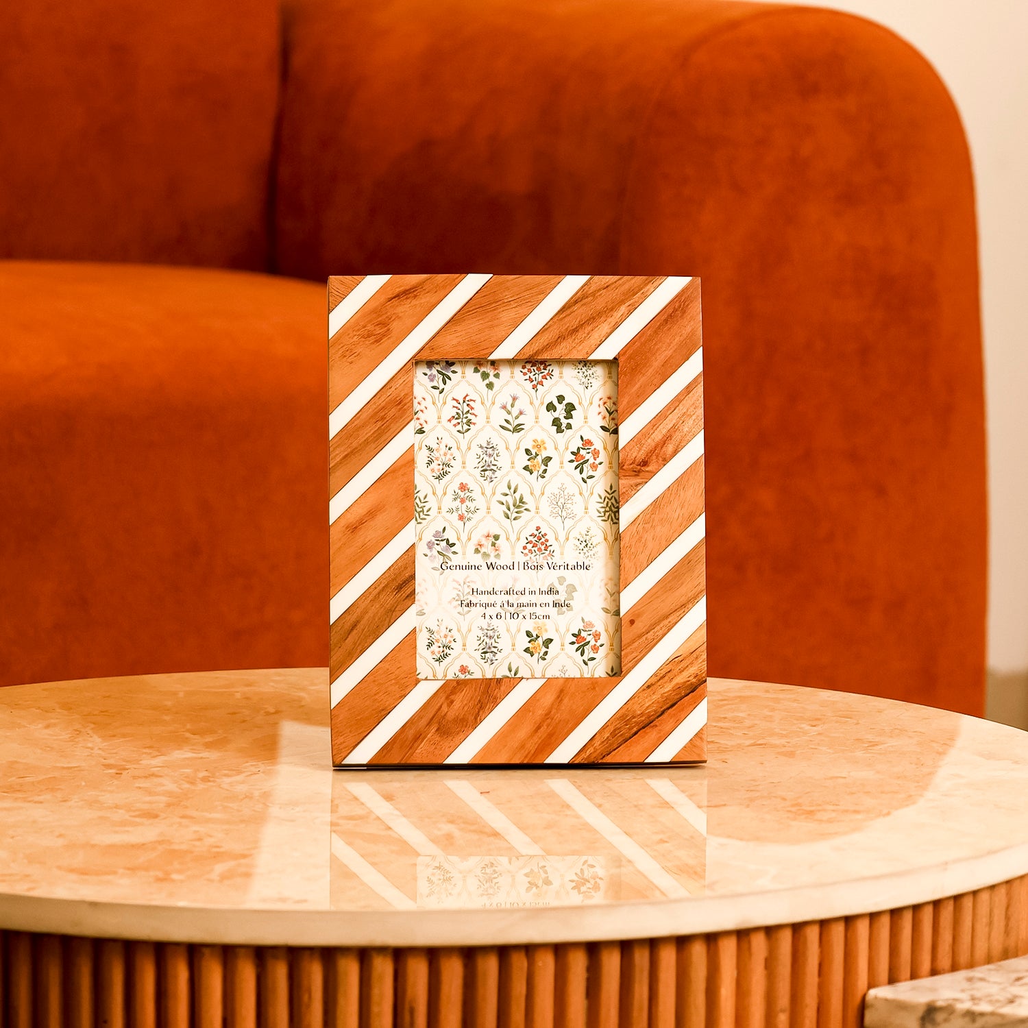 Striped Wooden Photo Frame for Table Decor, Shelf Styling and Memory Display 4x6 Inch