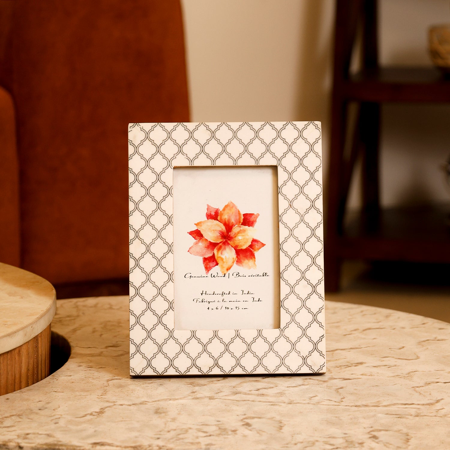 White Patterned Wooden Photo Frame for Tabletop Styling 4x6 inch
