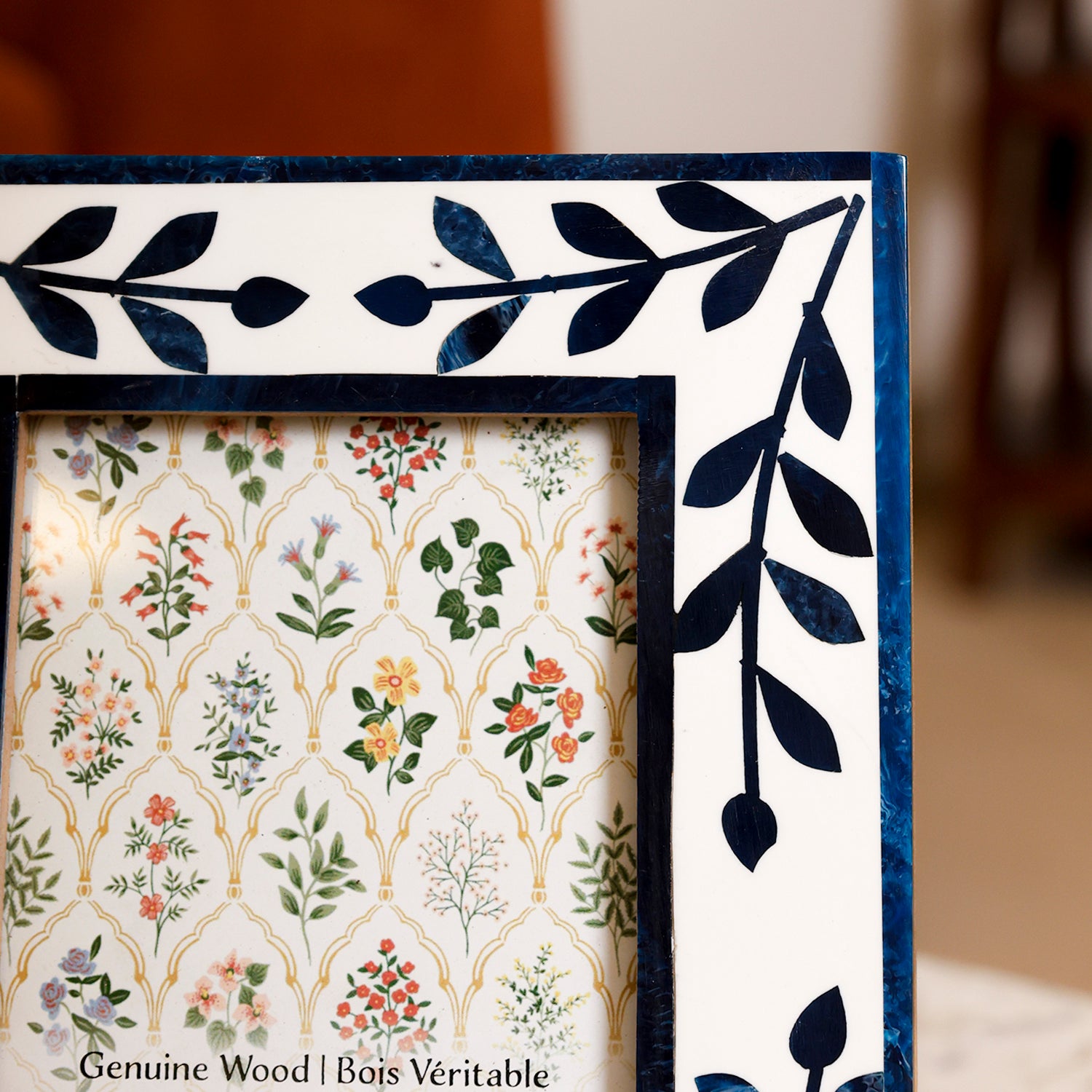 Blue Floral Photo Frame for Table Decor, Shelf Styling and Memory Display 4x6 Inch