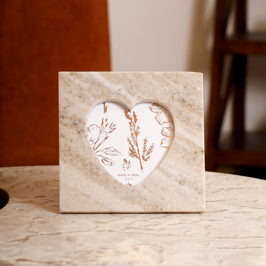 Natural Marble Heart Photo Frame for Tabletop Styling 5x5 Inch