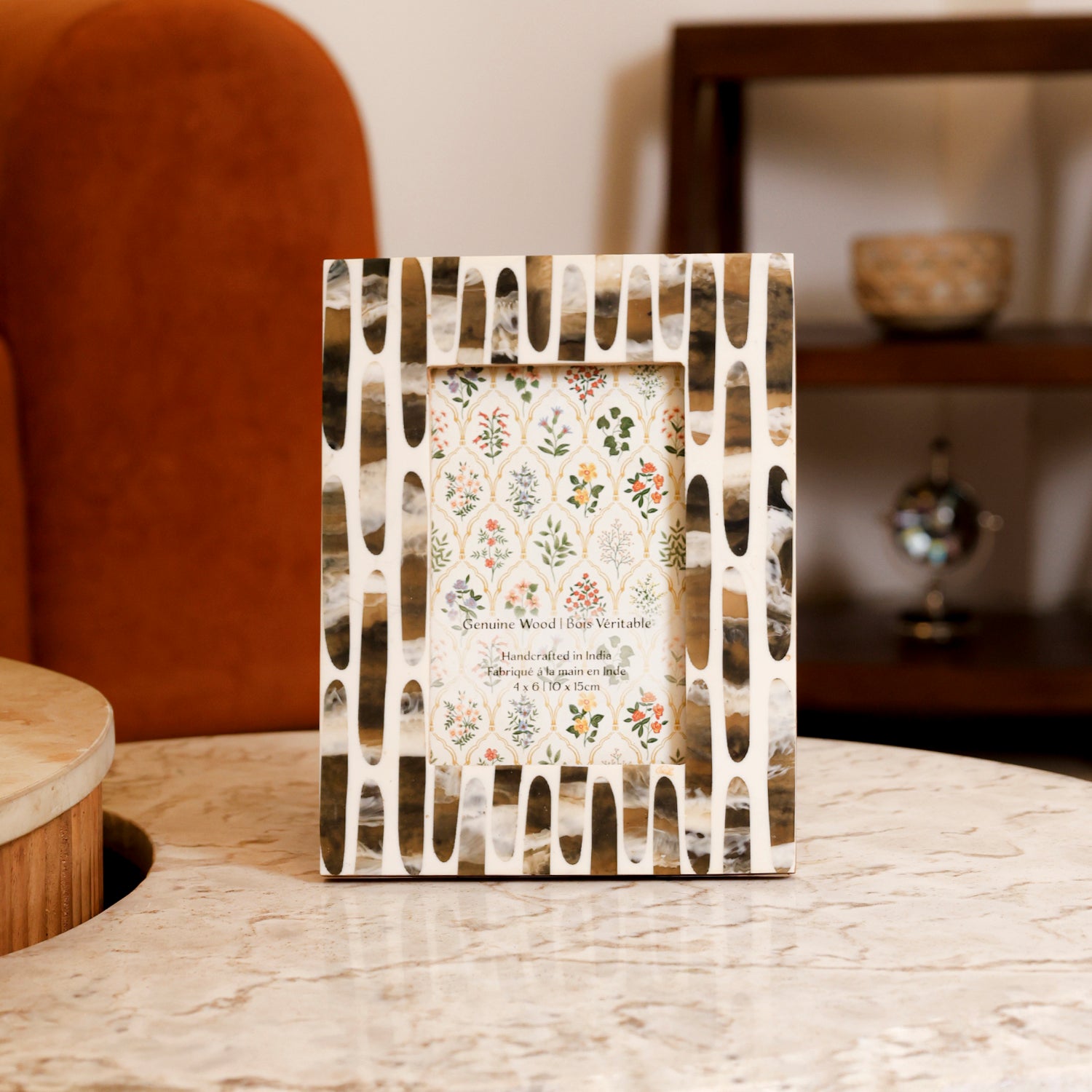 Monochrome Abstract Inlay Wooden Photo Frame 4x6 Inch