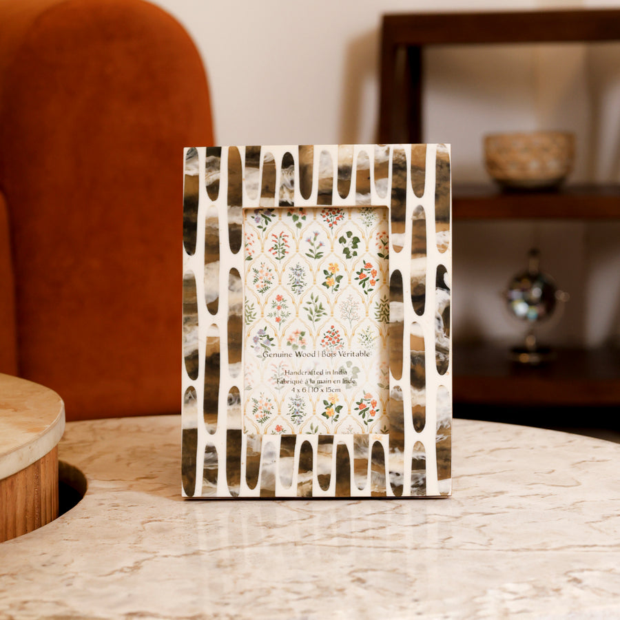Monochrome Abstract Inlay Wooden Photo Frame 4x6 Inch