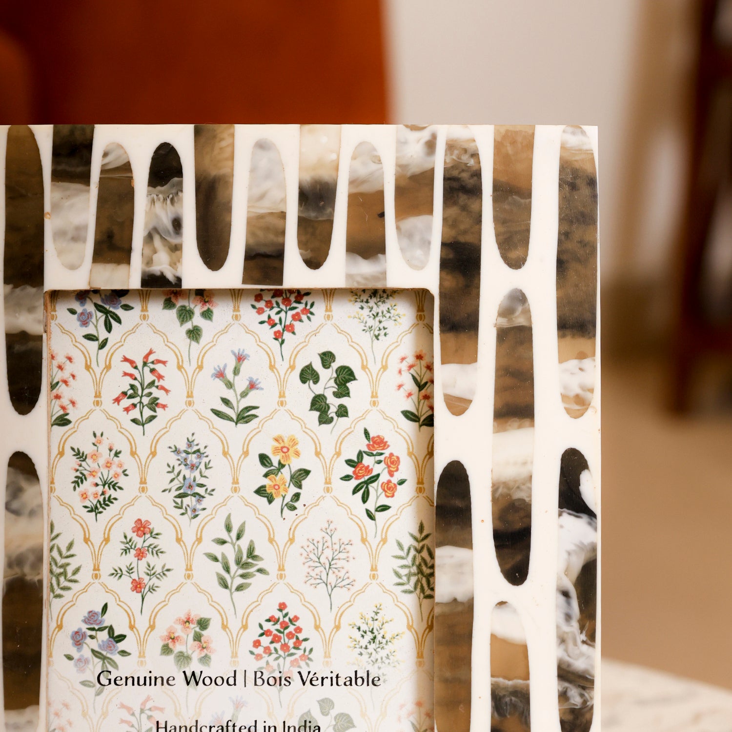 Monochrome Abstract Inlay Wooden Photo Frame 4x6 Inch