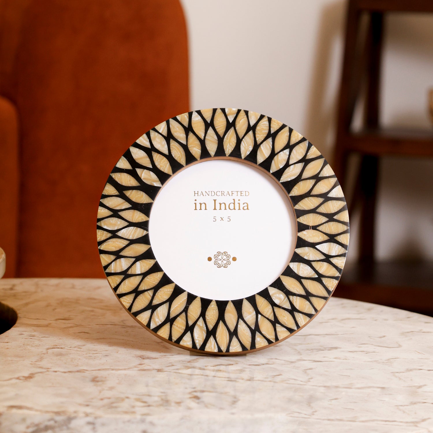 Round Black and Ivory Photo Frame for Table Decor and Memory Display 5x5 Inch