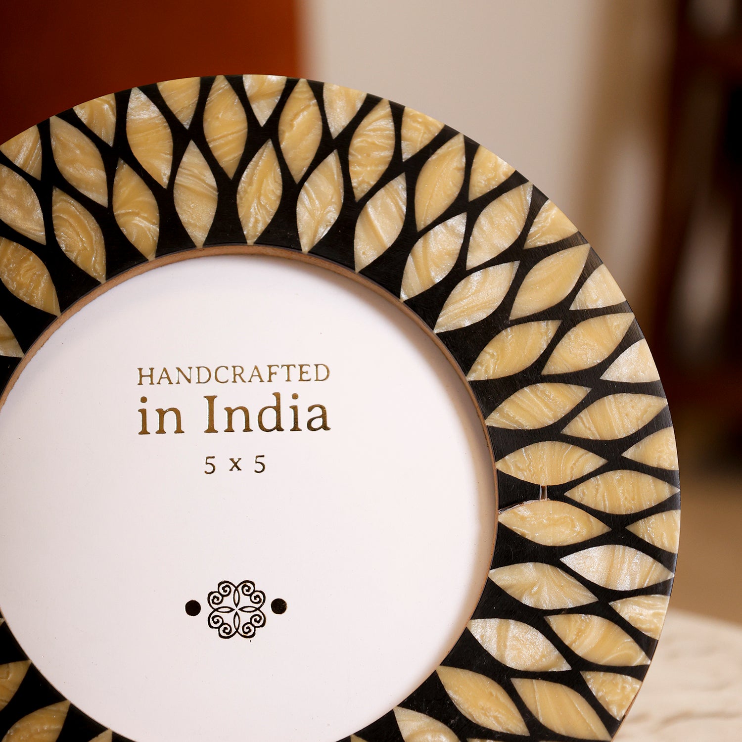 Round Black and Ivory Photo Frame for Table Decor and Memory Display 5x5 Inch