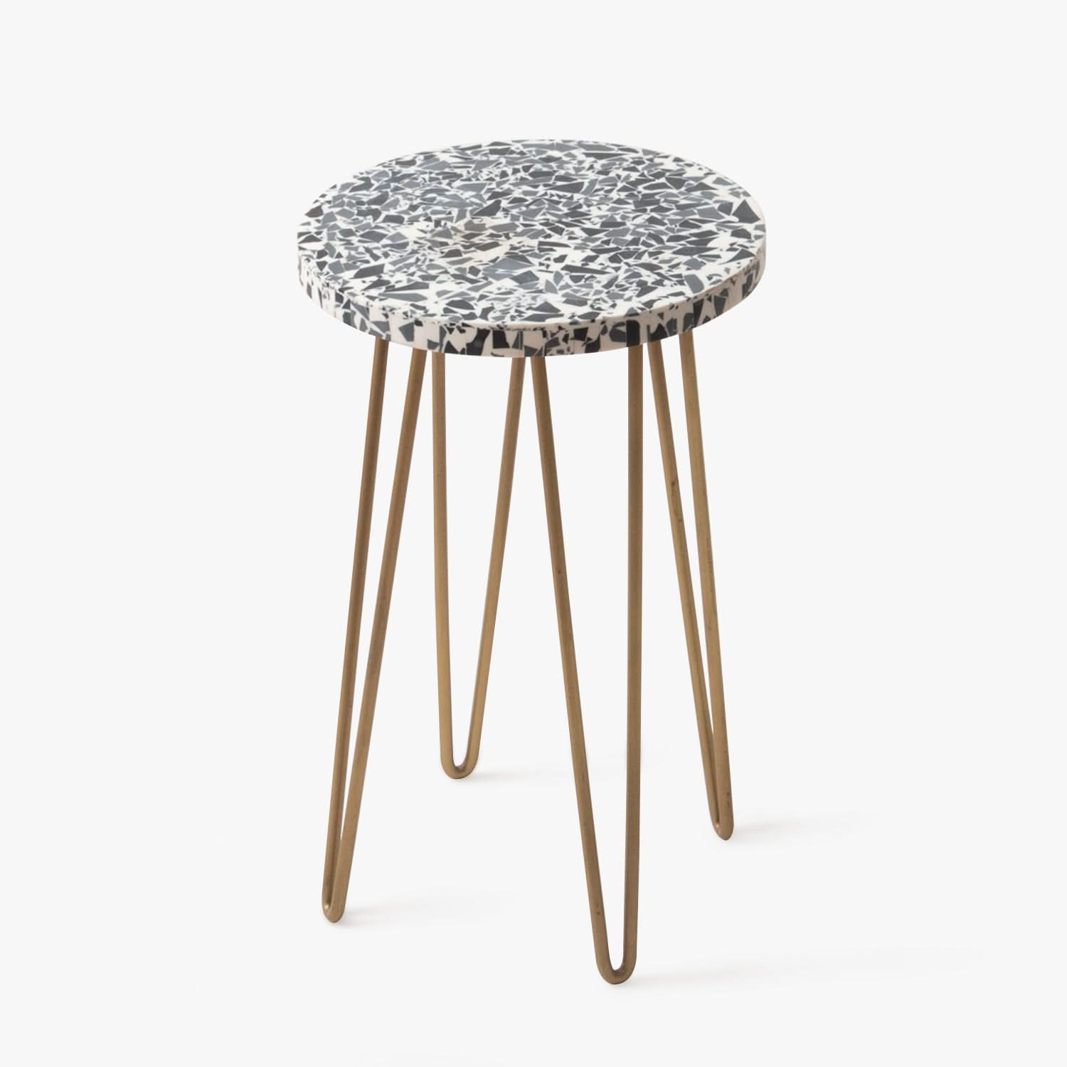 White Terrazzo Plant Stand - Gold