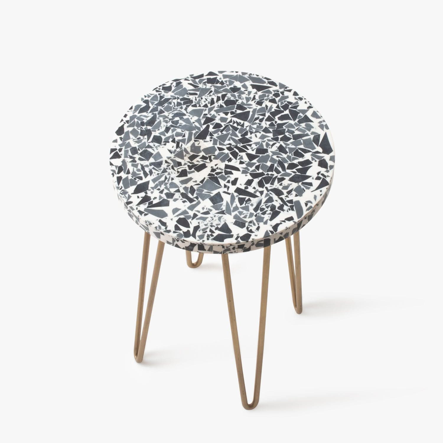 White Terrazzo Plant Stand - Gold