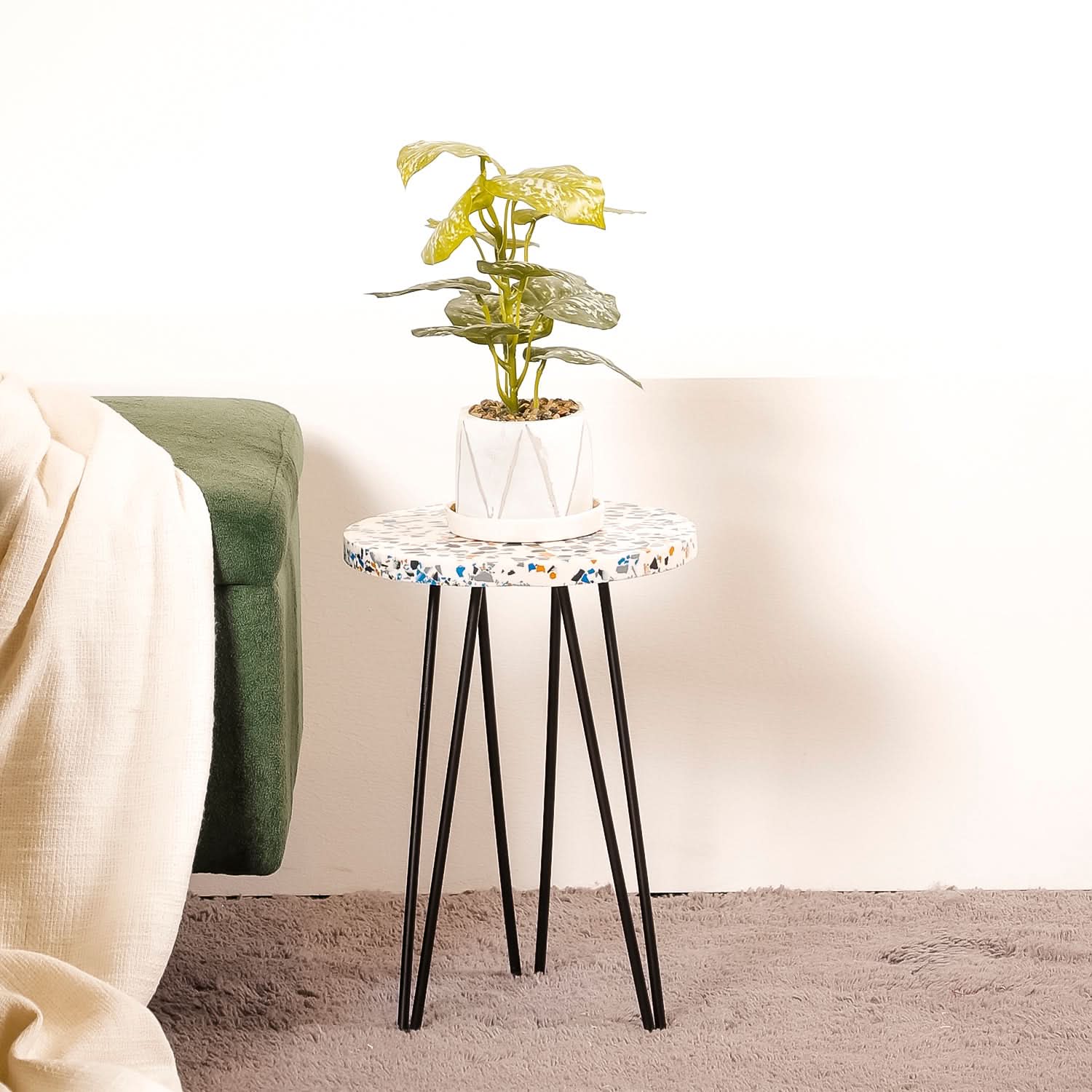 Terrazzo Top Wooden Plant Stand with Metal Legs