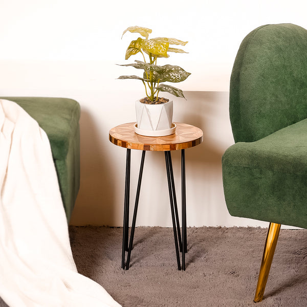 Geometric Wooden Plant Stand with Metal Legs