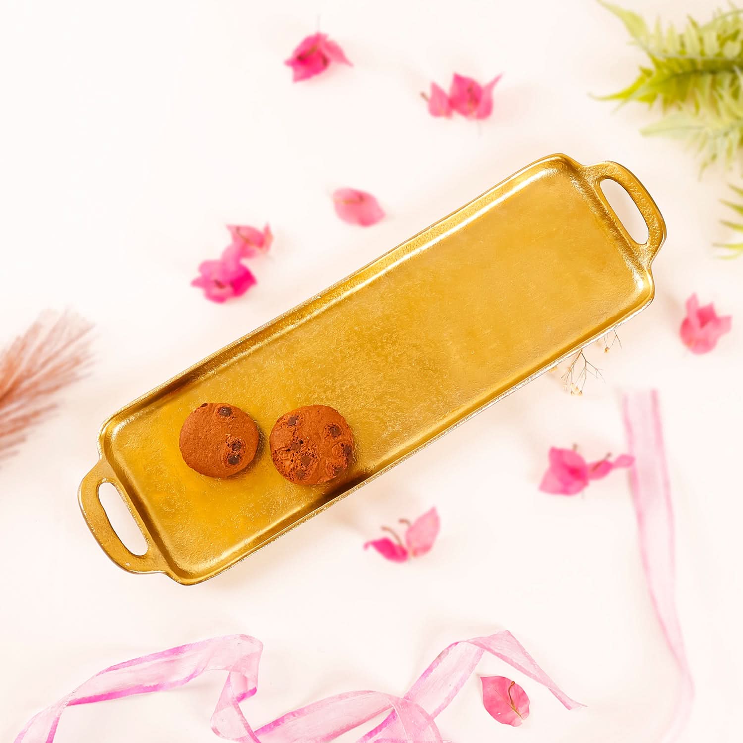 Casa Decor Rectangular Gold Tray Handles