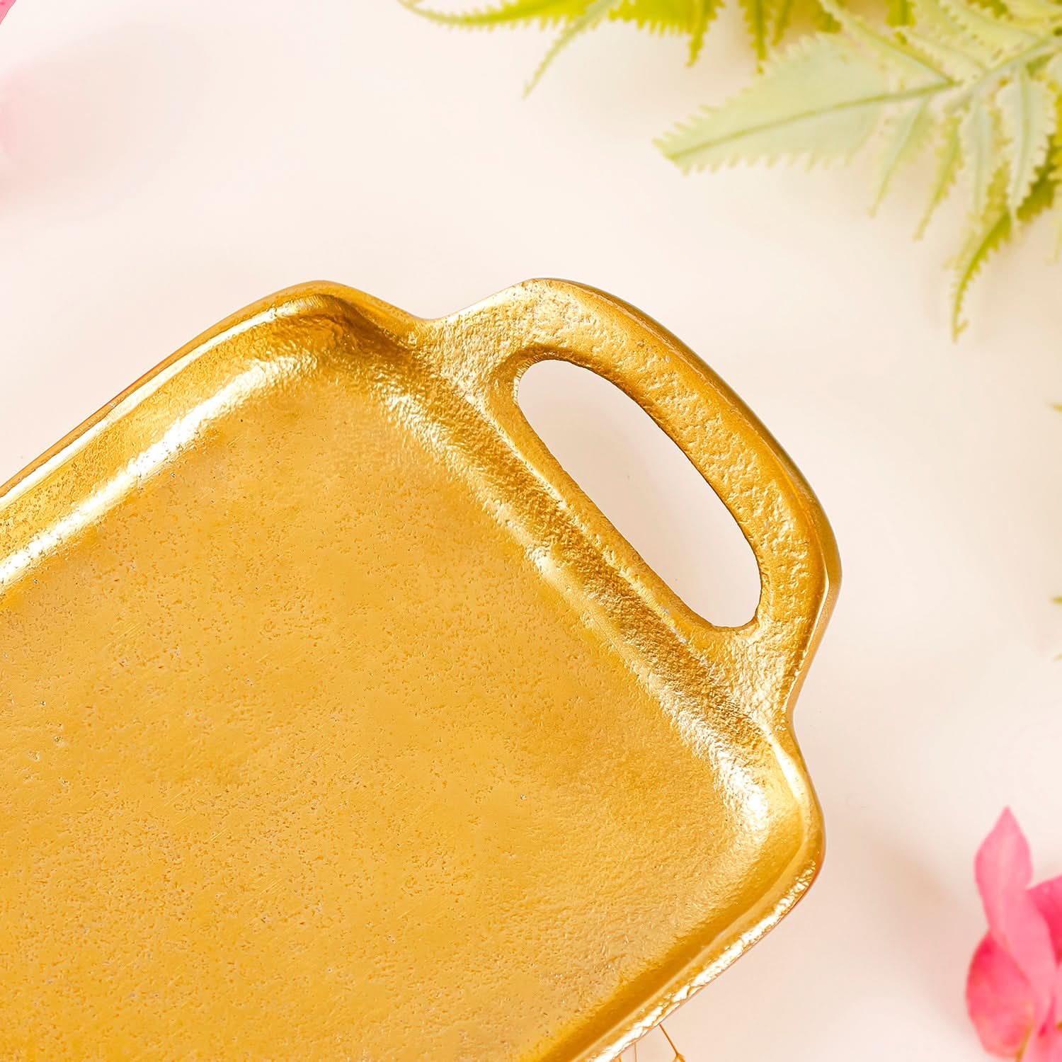 Casa Decor Rectangular Gold Tray Handles