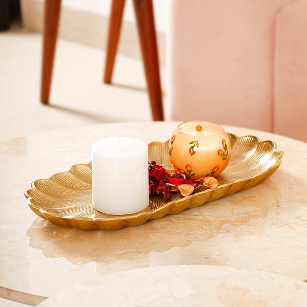 Premium Gold Scalloped Leaf Tray for Table Décor & Serving
