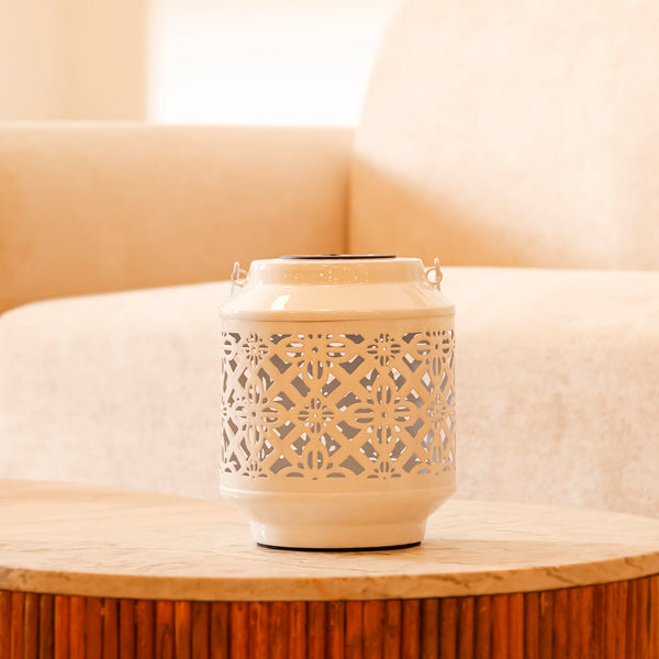 Solar Metal Lantern – LED Decorative Light for Balcony, Garden & Home- White