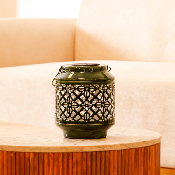 Solar Metal Lantern – LED Decorative Light for Balcony, Garden & Home - Green