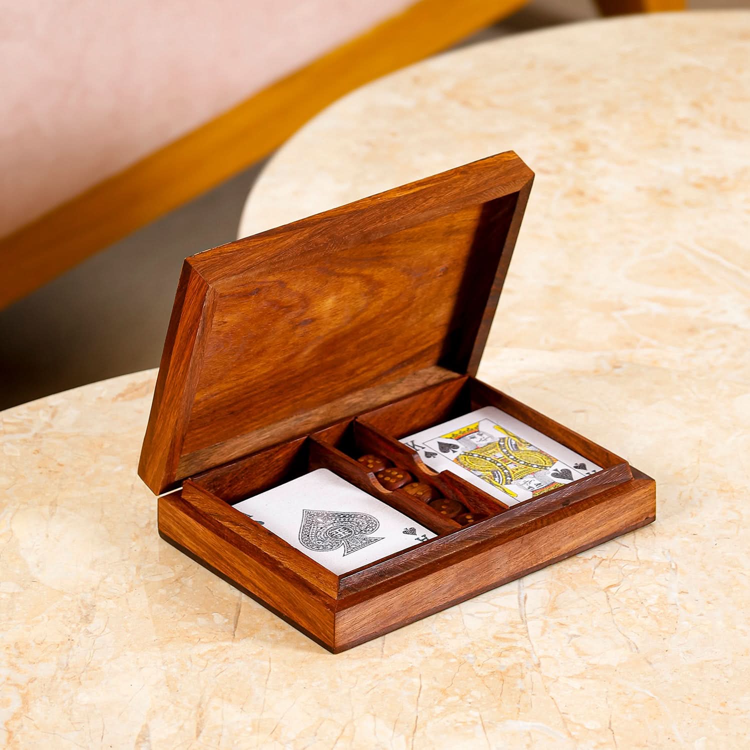 Wooden Card & Trinket Box with Sections – Small Organizer with Hinged Lid