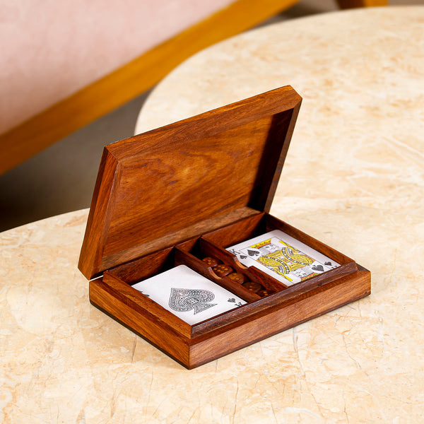 Wooden Card & Trinket Box with Sections – Small Organizer with Hinged Lid