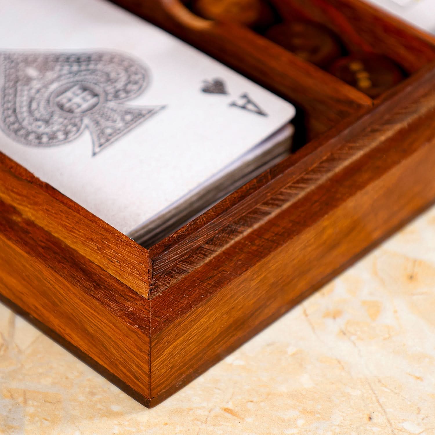 Wooden Card & Trinket Box with Sections – Small Organizer with Hinged Lid