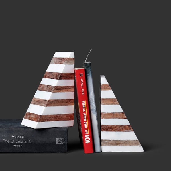 Colorblock Marble Wood Bookends