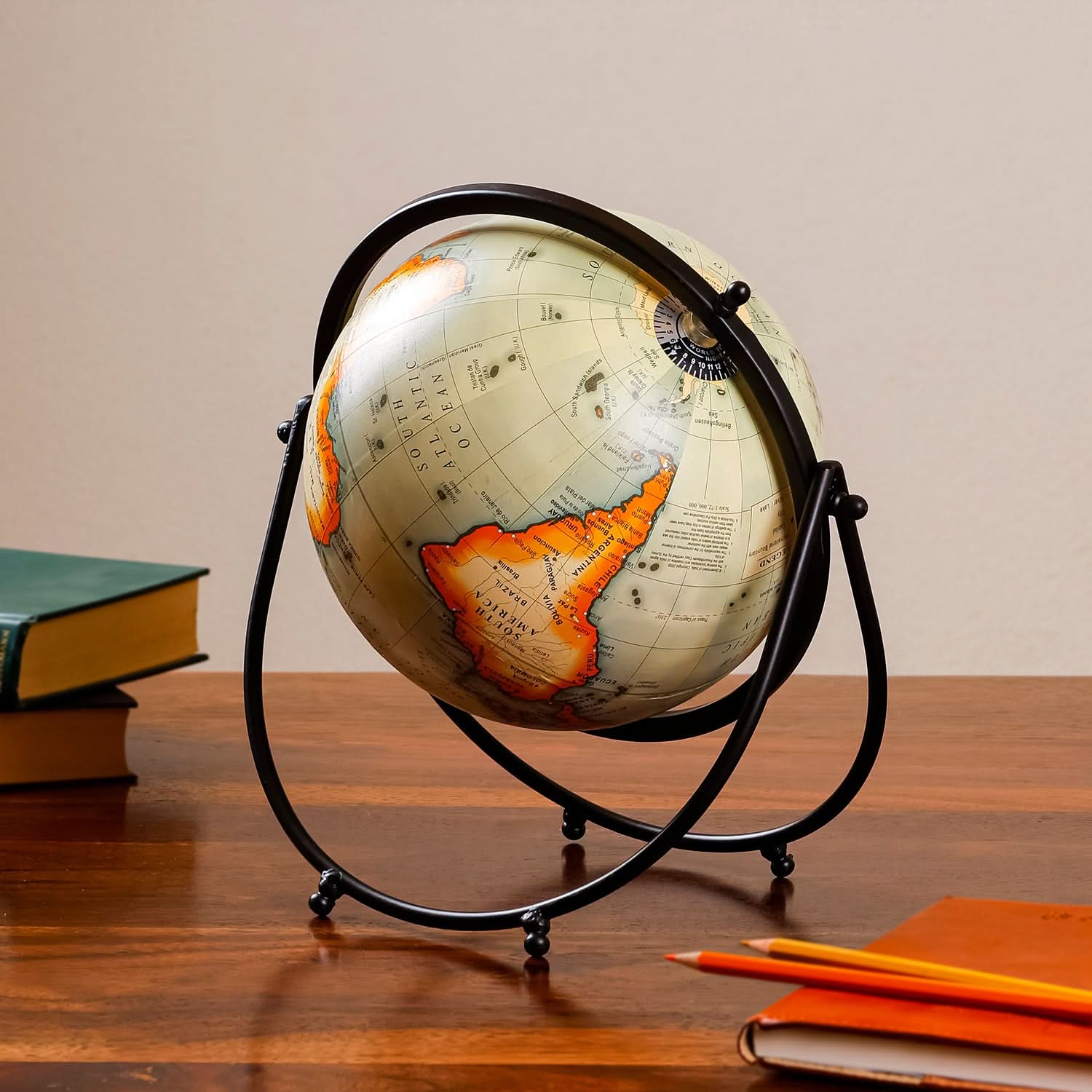 Vintage World Globe with Metal Stand