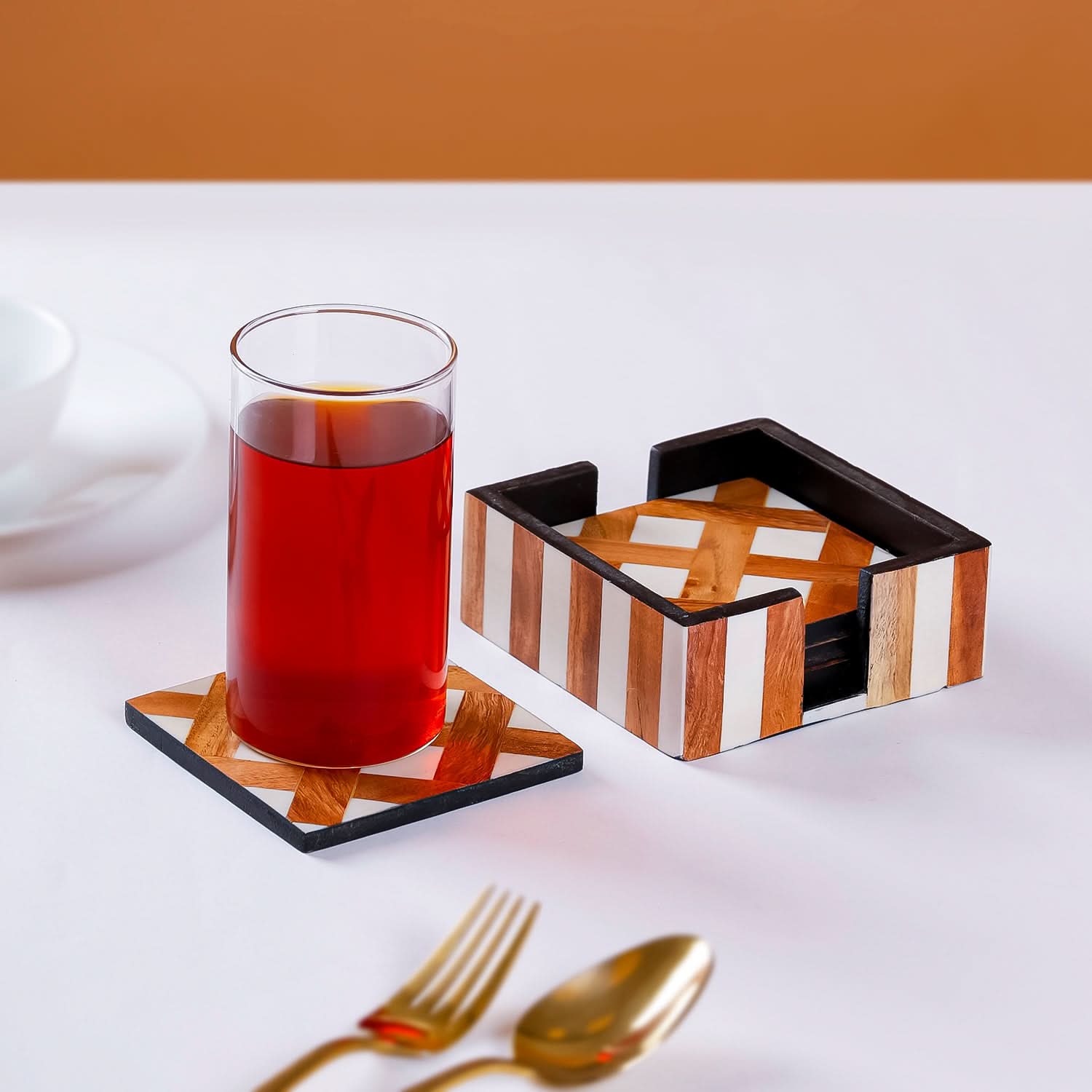 Lattice Pattern Coaster Set with Caddy