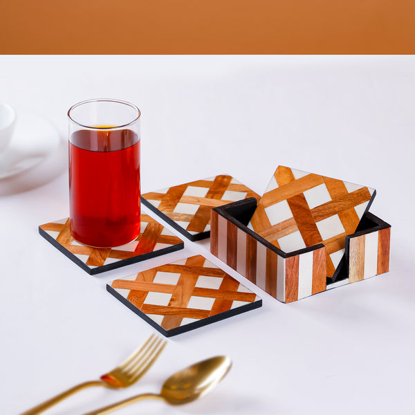 Lattice Pattern Coaster Set with Caddy