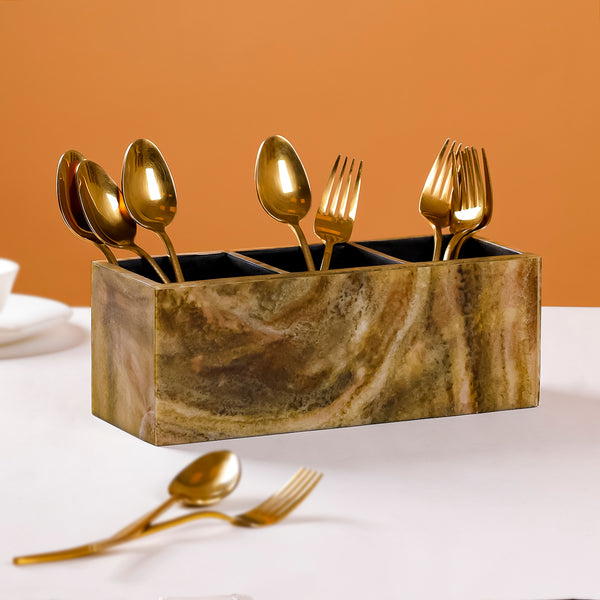 Luxury Resin Finish Cutlery Holder – 3-Compartment Tabletop Caddy Organizer