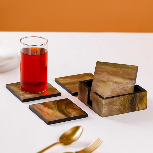 Coaster Set with Caddy for Dining & Living Room