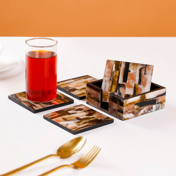 Mosaic Coaster Set with Caddy for Dining & Coffee Table