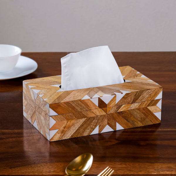 Resin Tissue Box Holder with Geometric Inlay – Handmade Decorative Tissue Dispenser for Home & Office