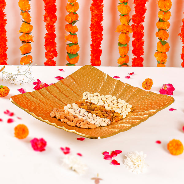 Golden Square Textured Serving Tray for Festive Décor