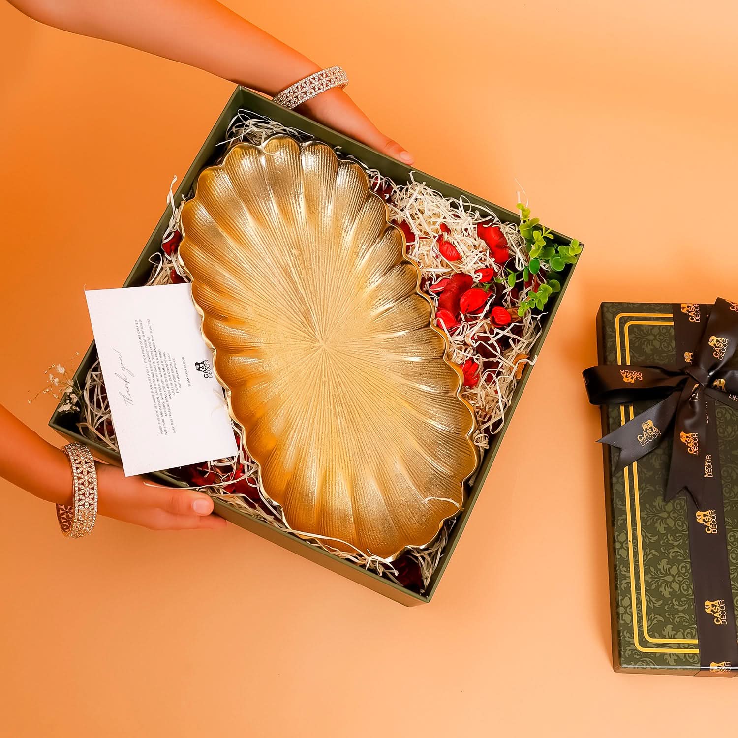 Gold Floral Aluminium Tray – Designer Table Decor & Festive Gift