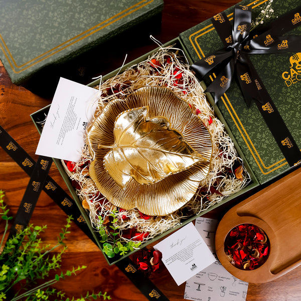 Golden Flower Bowl & Leaf Platter Gift Set – Luxury Decorative Centerpiece Gift Set