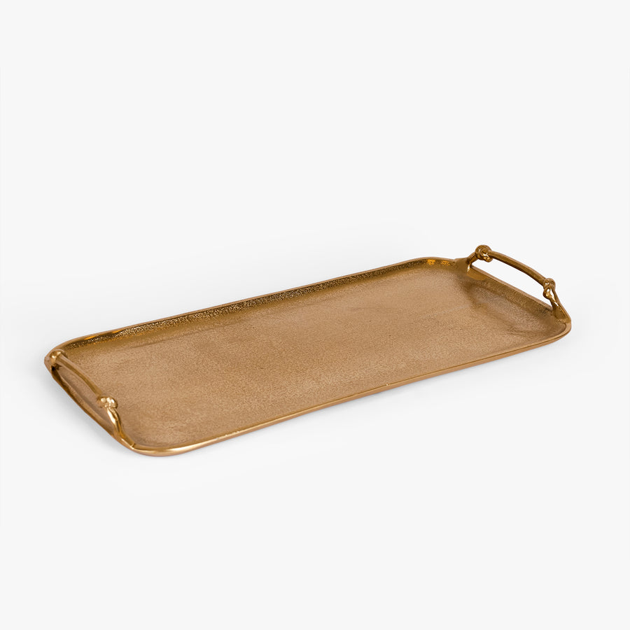 Antique Gold Metal Tray with Handles | Decorative Rectangular Serving Tray