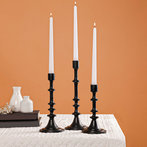 Sleek Black Tapered Candle Holder Set of 3