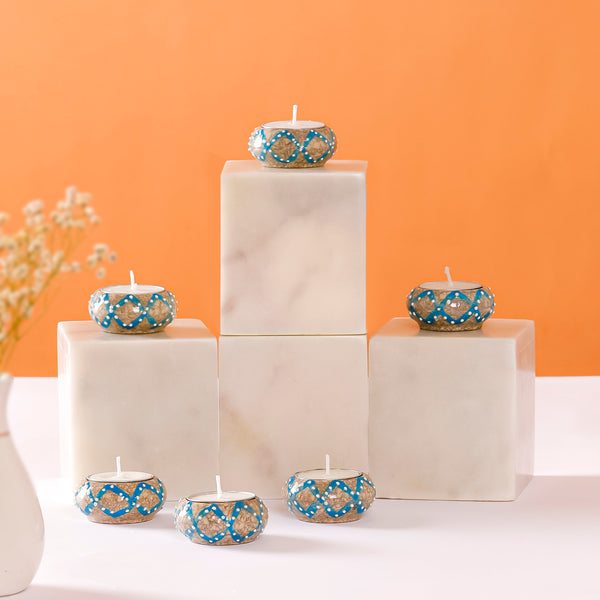 Blue Chevron String Tealight Holder Set