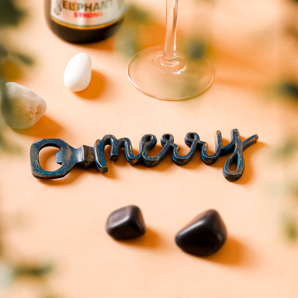 Blue Merry Scripted Bottle Opener