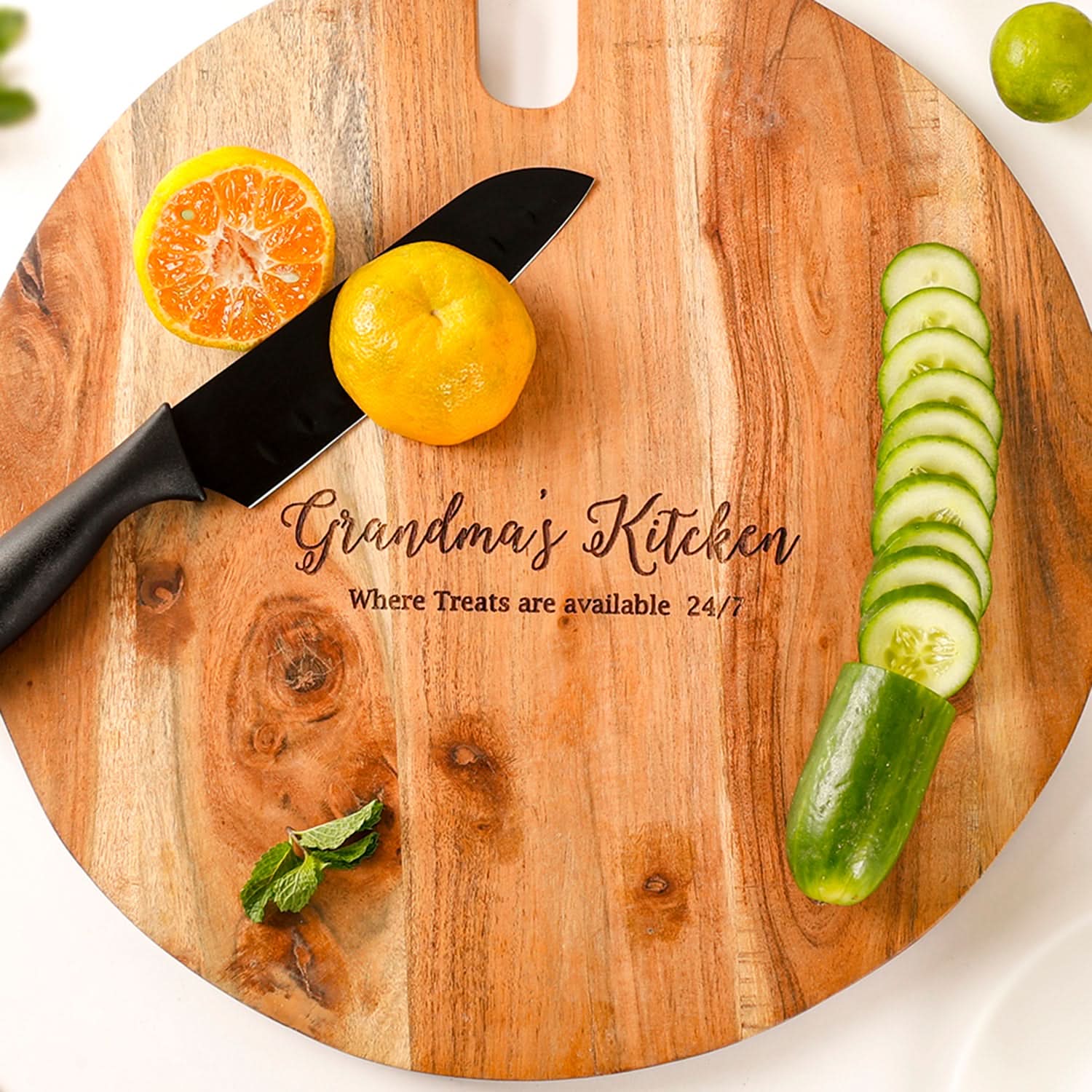 Grandma’s Kitchen Engraved Round Wooden Chopping & Serving Board