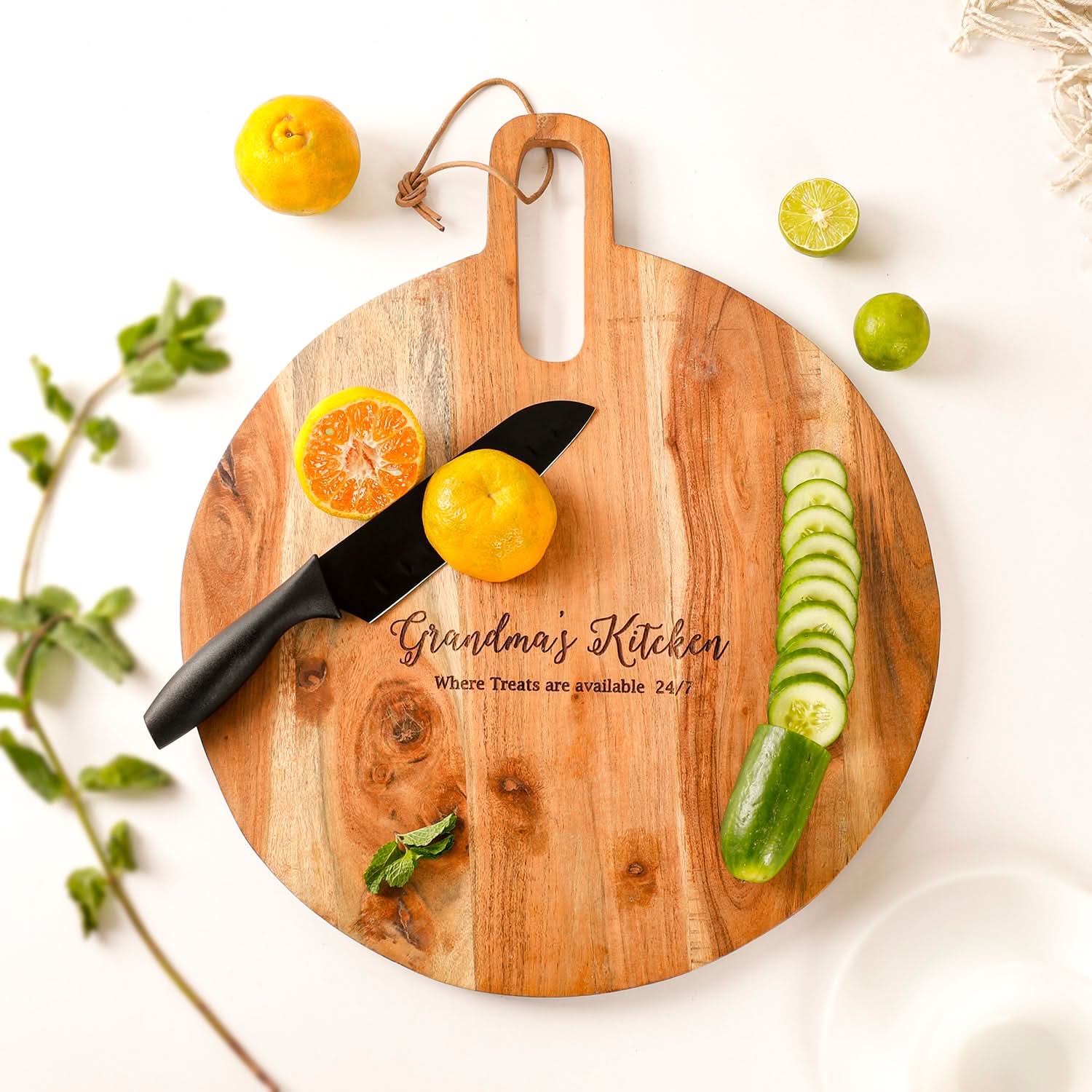 Grandma’s Kitchen Engraved Round Wooden Chopping & Serving Board