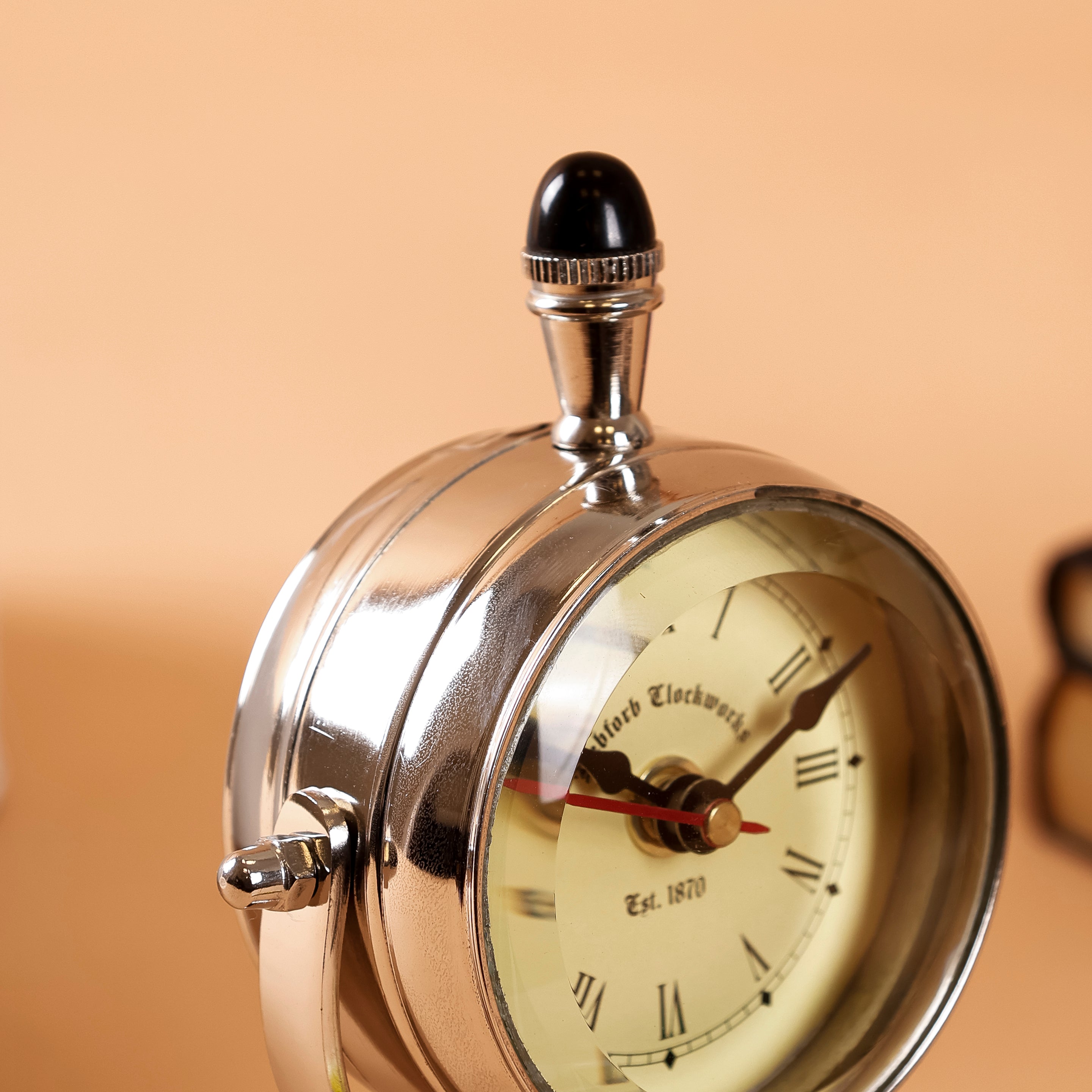 Vintage Table Clock with Black Base, 3 Dia x 7.5 H Inch, Classic Desk Clock for Tabletop