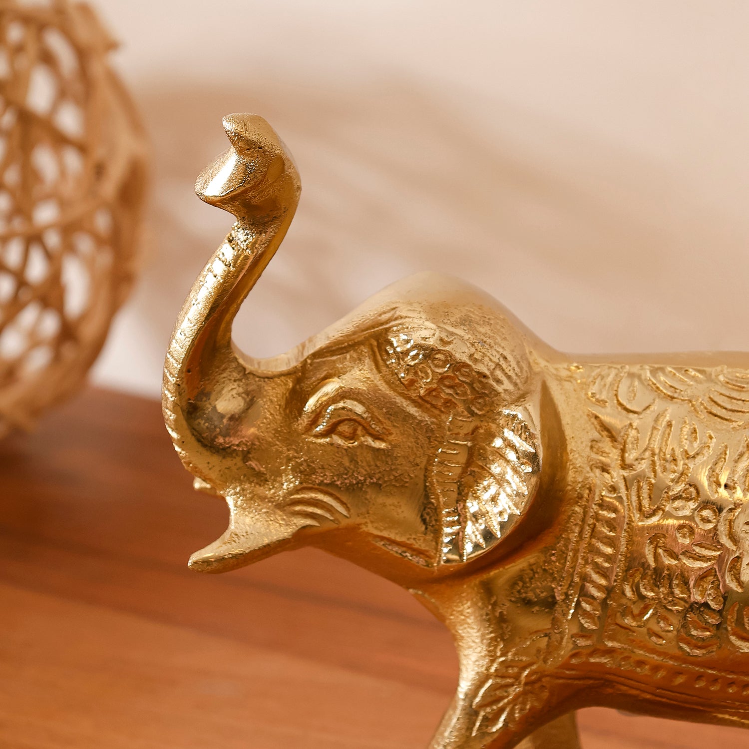 Gold Aluminium Elephant Figurine Showpiece for Tabletop