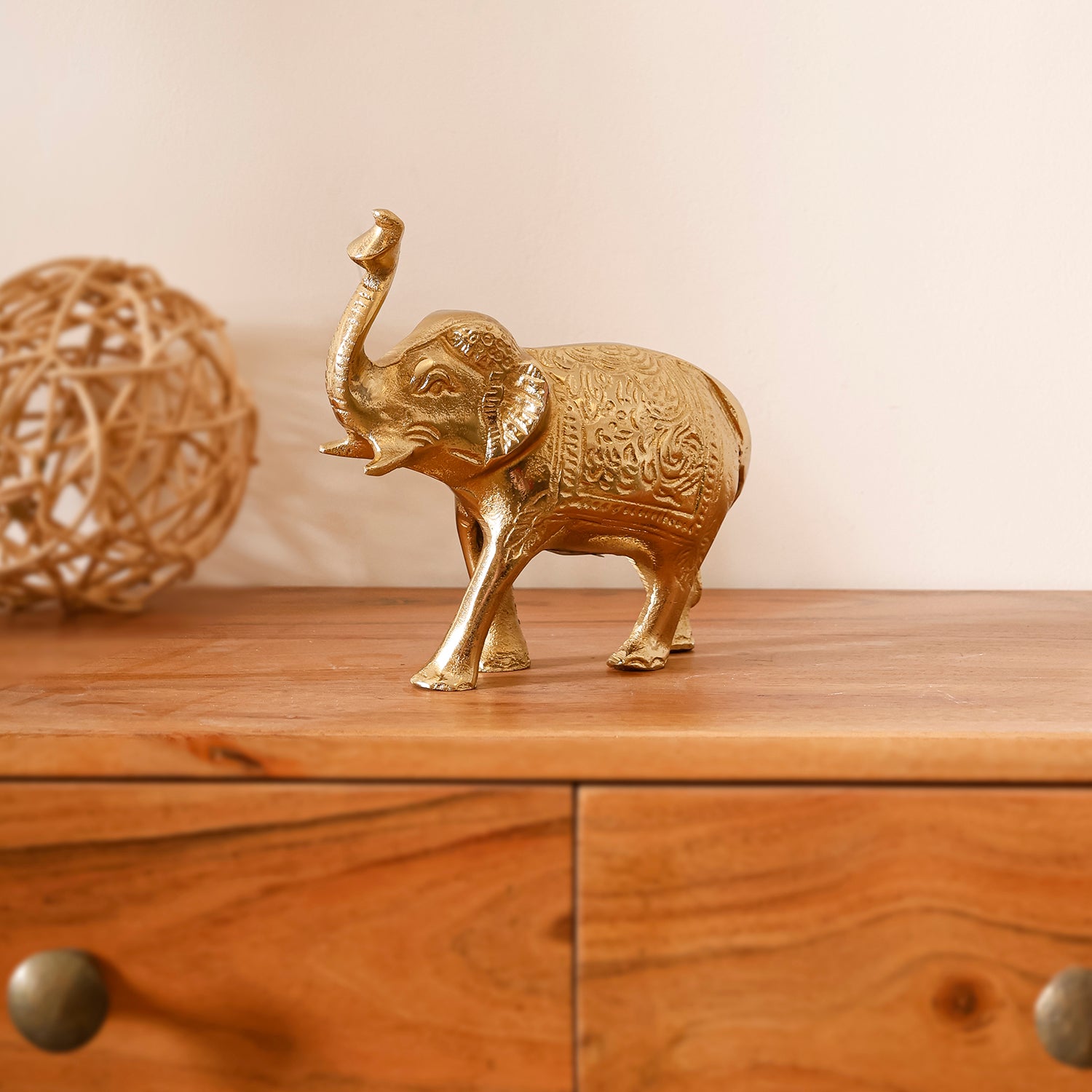 Gold Aluminium Elephant Figurine Showpiece for Tabletop