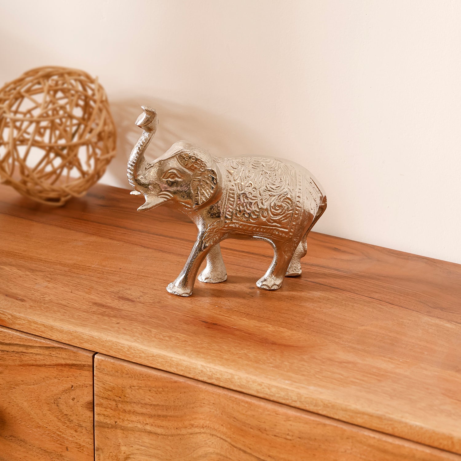 Silver Aluminium Elephant Figurine Showpiece for Tabletop, Shelf